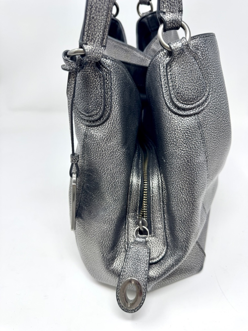 Coach Edie Metallic Gunmetal Pebbled Leather Shoulder Bag Tote - Picture 6 of 16
